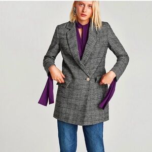 Zara Women's Gray Plaid oversized Blazer Coat size Small